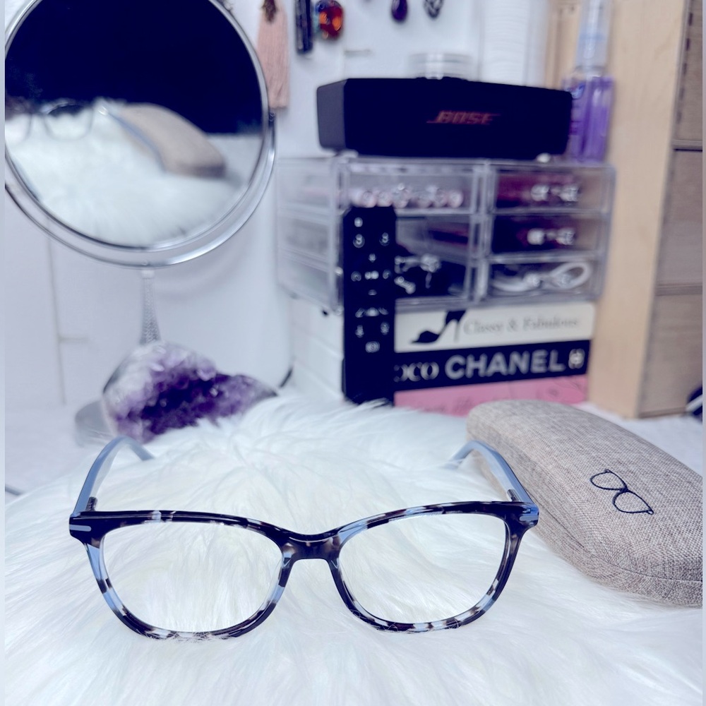 Bluish-Grey and Black Tortoise Print Eyeglasses (Frame Only) w/tan colored case
